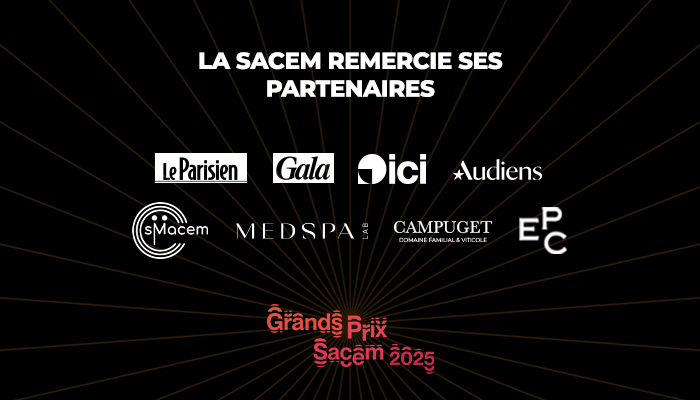 palmarès des Grands Prix Sacem 2025 - les partenaires : le Parisien, Gala, Ici, Audiens, Smacem, Medspa, Campuget, EPC