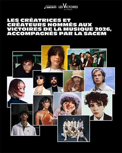 Visuel Les créatrices et créateurs nommés aux Victoires de la musique 2026, accompagnés par la Sacem